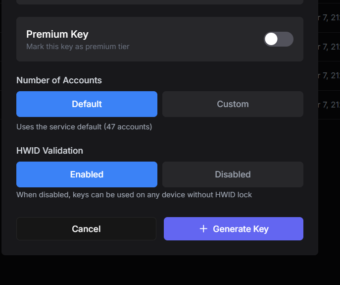 Number of Accounts and HWID Validation