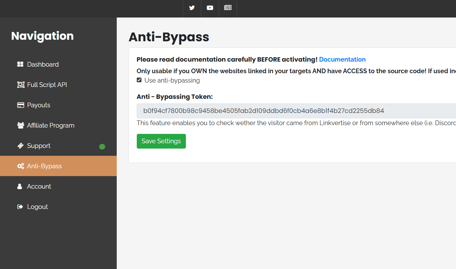 Linkvertise Anti-Bypass settings
