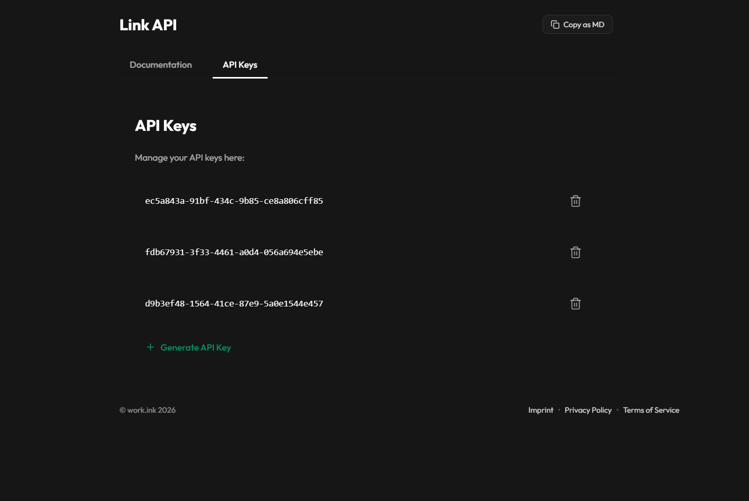 Show API Keys